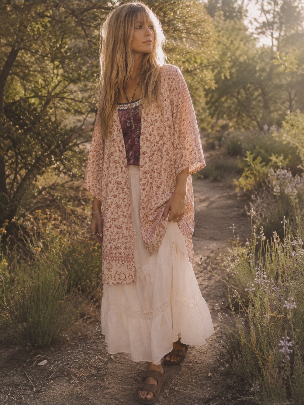 Rebellion Boho Pink Floral Printed Kimono Size S EUC